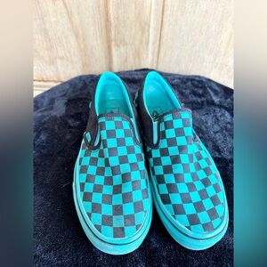 Vans slip-on teal and black checkered, women’s size 8.5